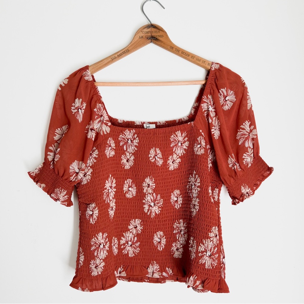 Madewell Georgette Lucie Puff Sleeve Smocked Floral Top